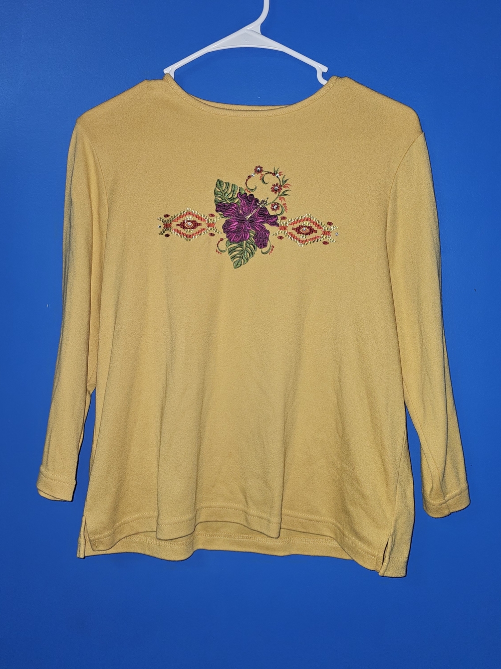 Vintage Brekenridge Embroidered Small Long Sleeve Yellow Top
